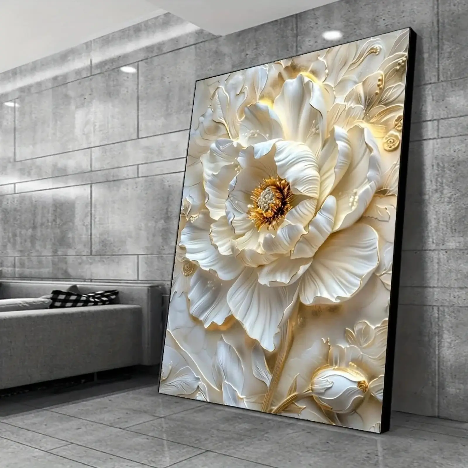 Frameless Modern Abstract Flower Print, White Canvas Wall Art, Decorative Poster for Living Room and Bedroom, Art Storage and Di