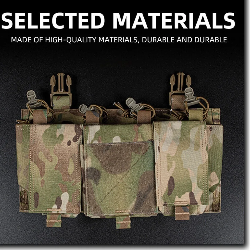 Quadruple 556 Magazine Pouch for Tactical Vest, Chest Hanging MAG Pouch Holder Double Layer Accessories Bag