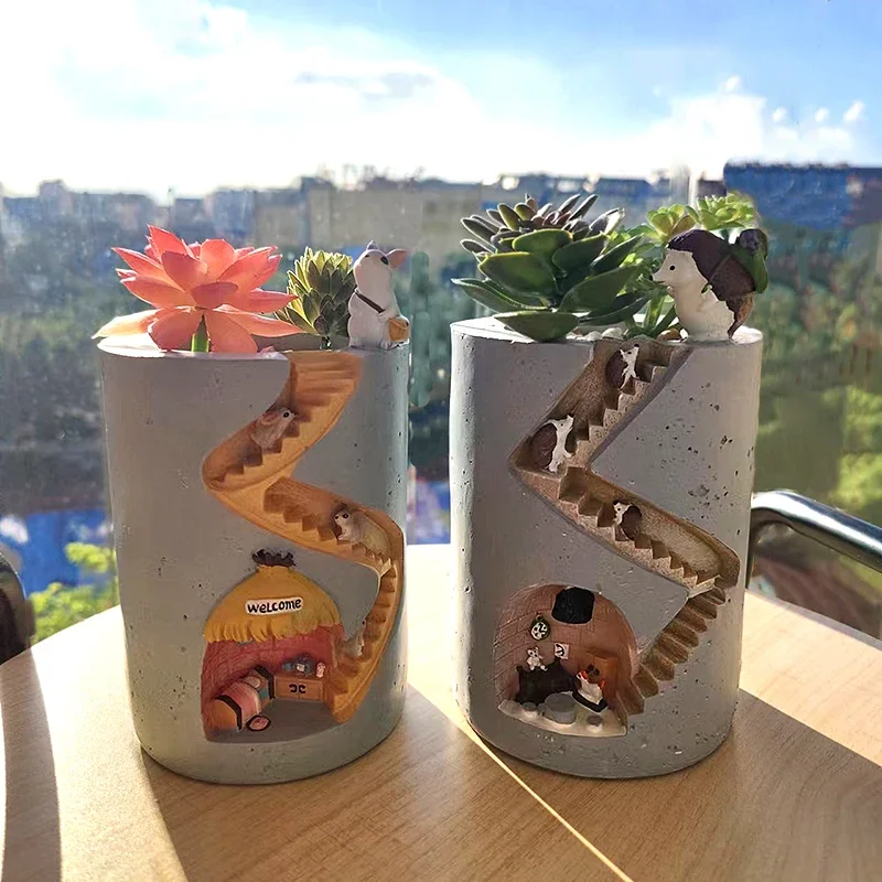 Maceta creativa de erizo, macetas de resina para plantas suculentas, macetas de jardín, figuritas decorativas para decoración de mesa del hogar