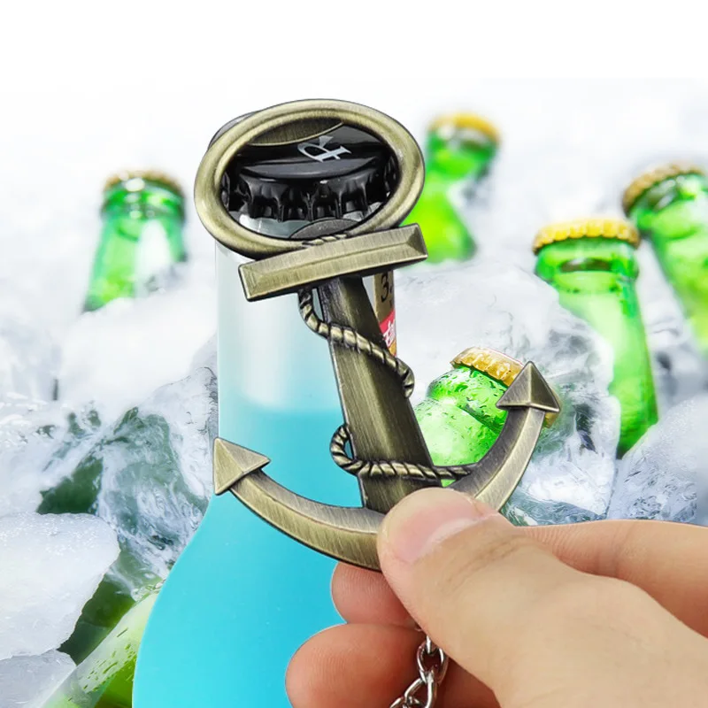 3D Anchor Shaped Beer Opener Keychain Metal Three-dimensional Retro Zinc Alloy Sea Direction Anchor Beer Bottle Opener