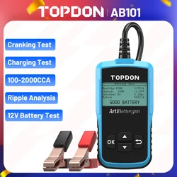 TOPDON AB101 Car Battery Tester 6V/12V Battery Test Auto Charger Analyzer 2000CCA Car Cranking Charging Circut Tester