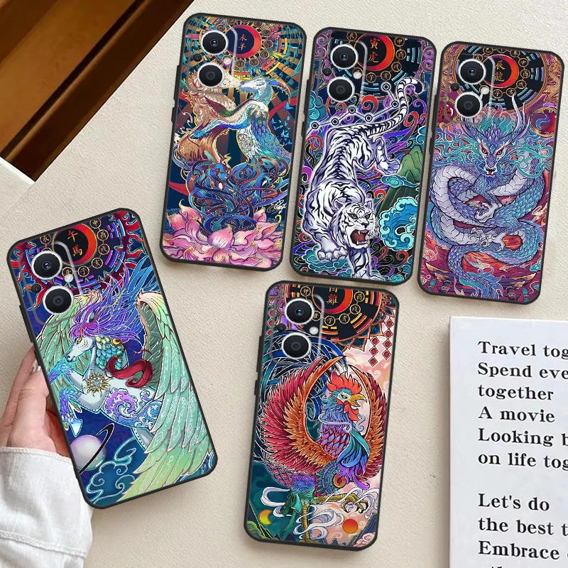 Chinese Zodiac Dragon Tiger Funda For OPPO Reno 8 Lite 8T 4Z 5Z 4 5 6 7 10 Pro OPPO Find X3 Neo X2 X5 Lite X6 Pro Case