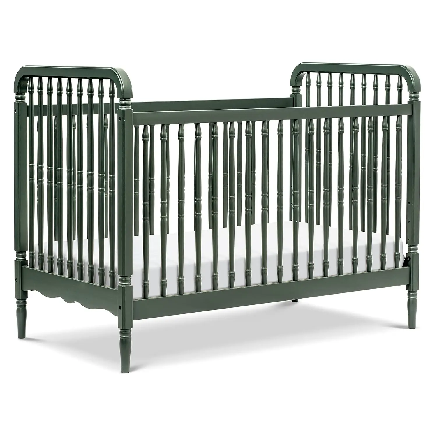 Namesake Liberty 3-in-1 Convertible Spindle Crib with Toddler Bed Conversion Kit in Forest Green Greenguard Gold Certified