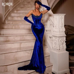 LORIE-vestidos de noche de sirena azul real, vestido de fiesta plisado ajustado con hombros descubiertos y cuentas, vestido de fiesta de celebridades sin espalda personalizado