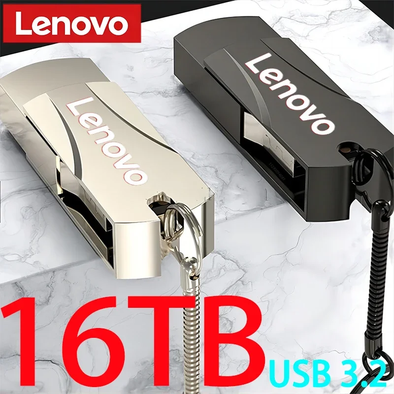 Lenovo Flash Drive USB 3.0 logam 16TB, Flash Disk kecepatan tinggi 8TB 4TB kapasitas ultra-besar tahan air gaya mekanis