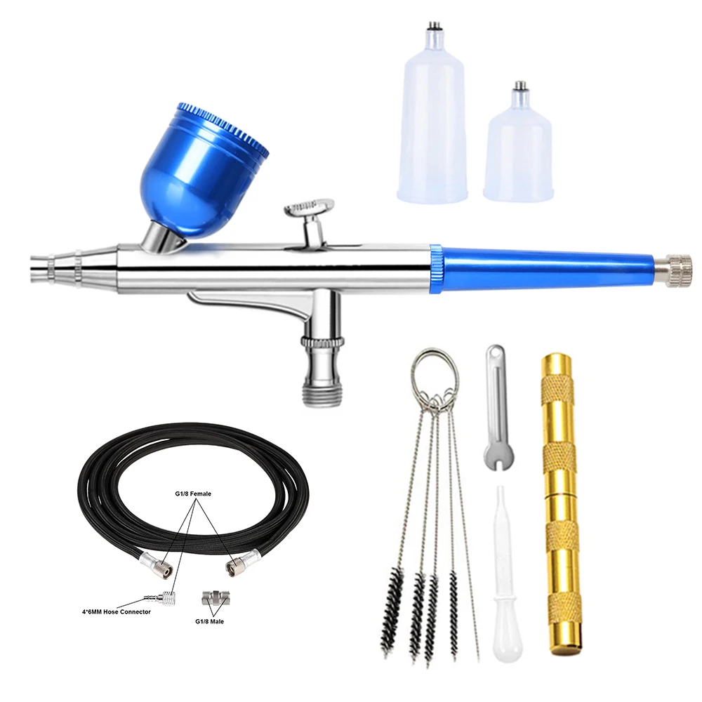 RIBO 131B Dual Action Airbrush Pen Blue Color Gravity Feed Trigger Type Spray Gun Replace Cup