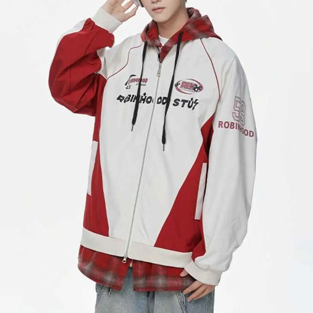 2025 Winter Men's Faux Two-Piece Long-Sleeved Jacket American Retro Fashion Trendy Street Hip Hop Loose Casual Niche Men's Top