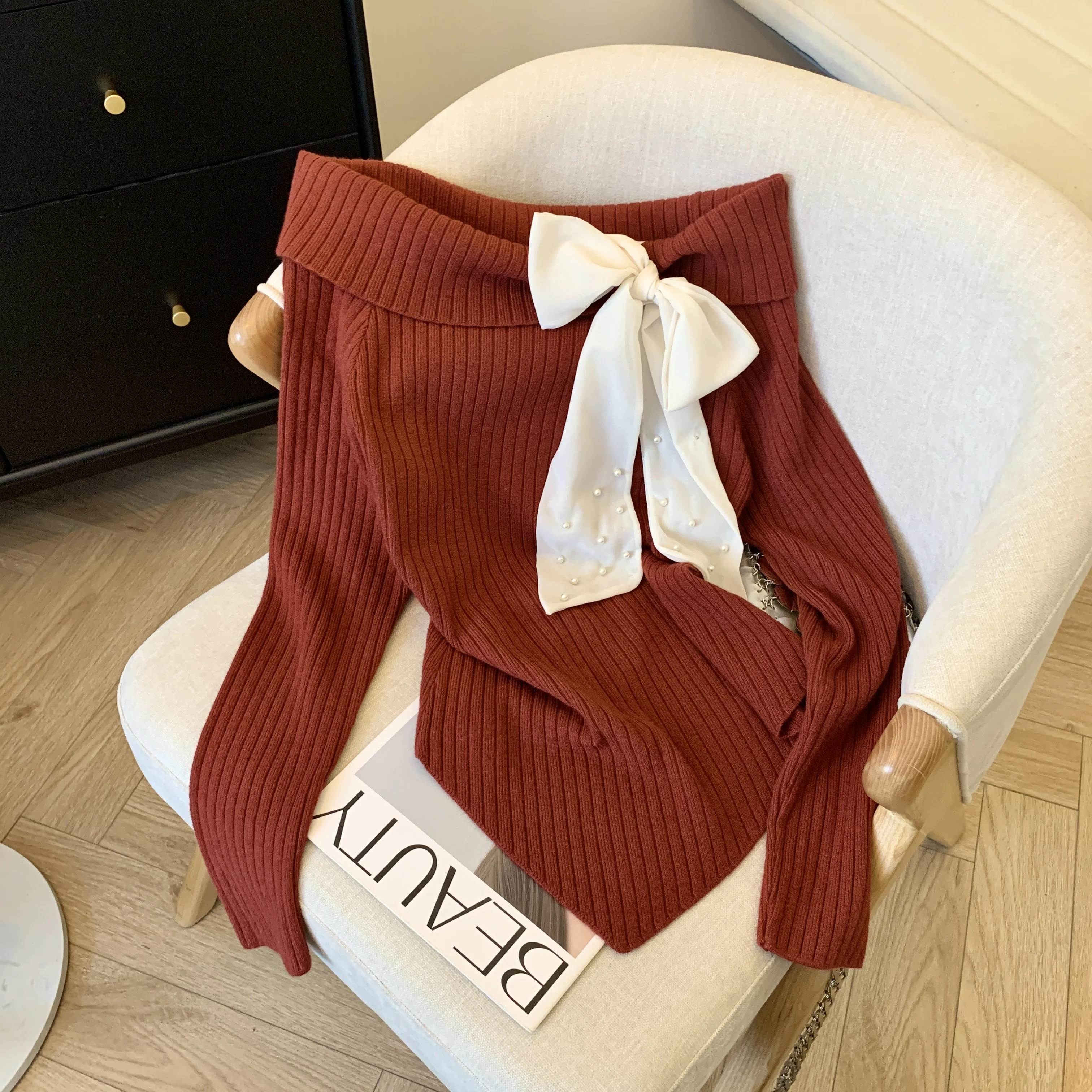 

Women's Christmas Red Bow Knitwear Long Sleeve Luxury Knit Sweater Harajuku Vintage Y2k Cashmere Sweaters 2000s Clothes Autumn