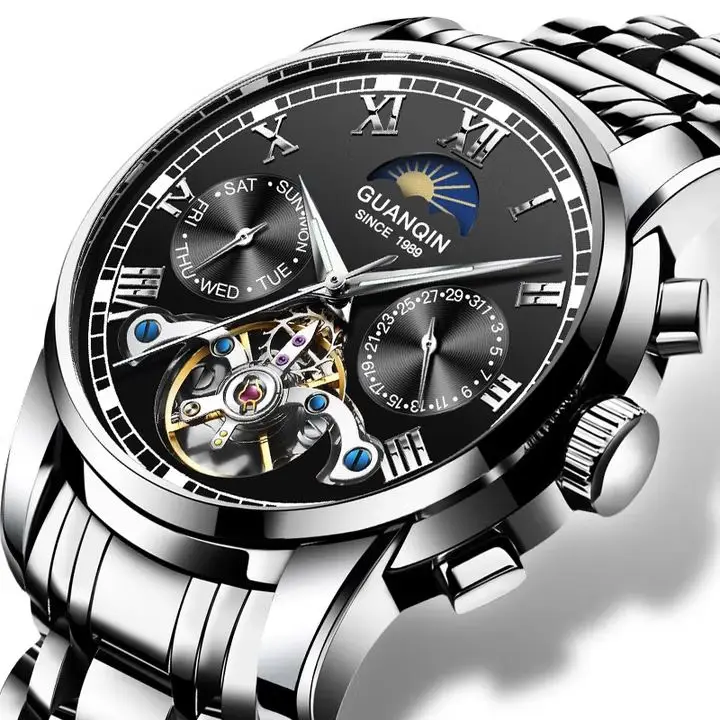 GUANQIN Watches for Man Mechanical Automatic Multi-functional Dial Stainless Steel Material Men's Watch for Festival Gifts