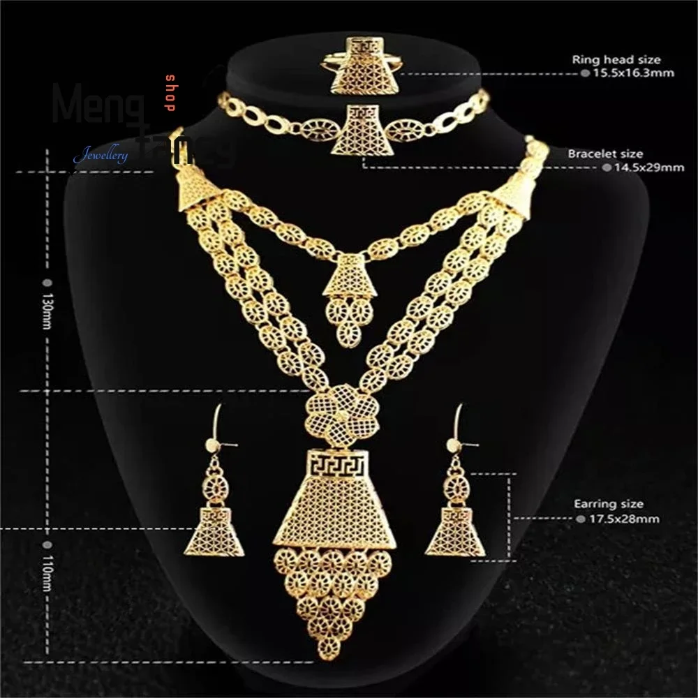 Vietnamese Sand Gold Jewellery SetSaudi Bridal Necklace Bracelet Earrings Ring Exquisite Fashion Luxury Jewelry Wedding Souvenir