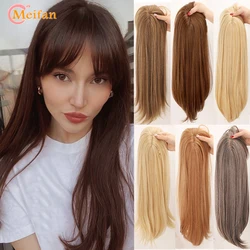 MEIFAN Long Straight Hair Toppers Clip in Hair Extensions Synthetic Natural False Hair Topper Black Brown Blonde with Bang