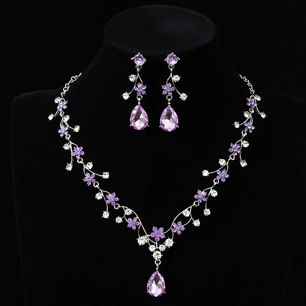 Luxuriöses Zirkon-Blumen-Anhänger Halskette und Ohrringe Schmuckset für Damen, Zierliche Kristall-Tropfen-Ohrringe Accessoires – Detail 11