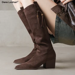 Size 33-41 Knee High Boot Ladies Stretch Boots Autumn Winter Fashion Block Heels metal button Women Comfortable Boots 2025 New