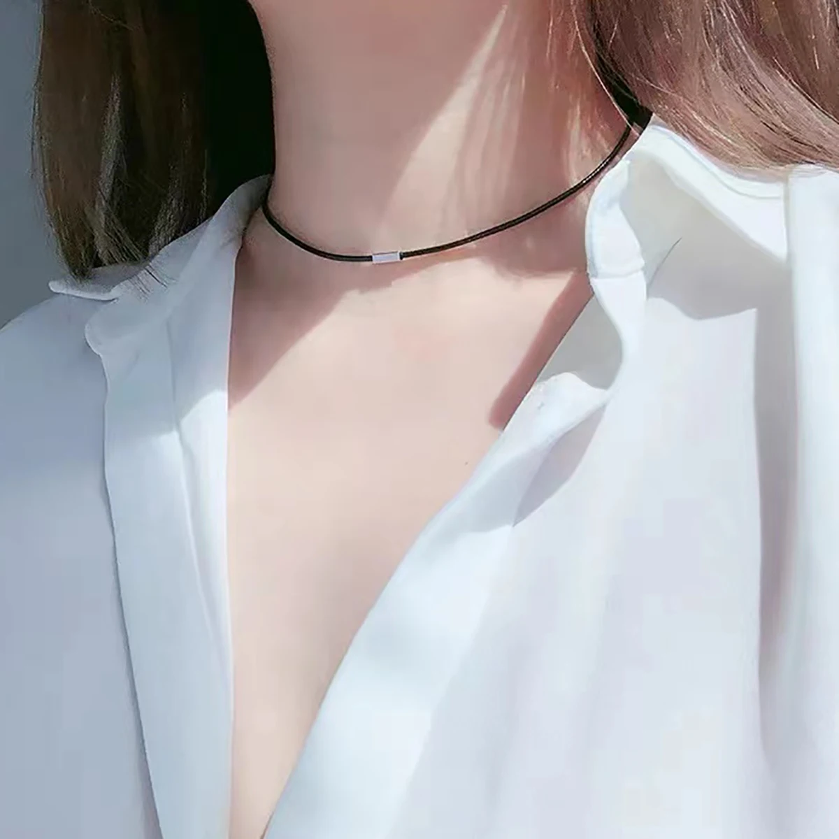 All-Matching Vintage Black Wax Rope Stainless Steel Rectangular Block Metal Non-Fading Choker Collar Neck With Choker Necklace