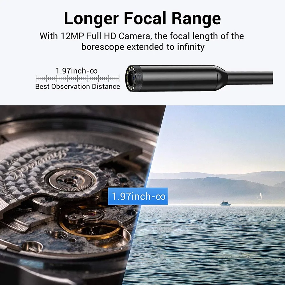 Auto Focus Wireless Drain Camera with Flashlight 12MP 3104P Waterproof 5G Wi-Fi Endoscope Inspection Bore Scope Cam PQ316