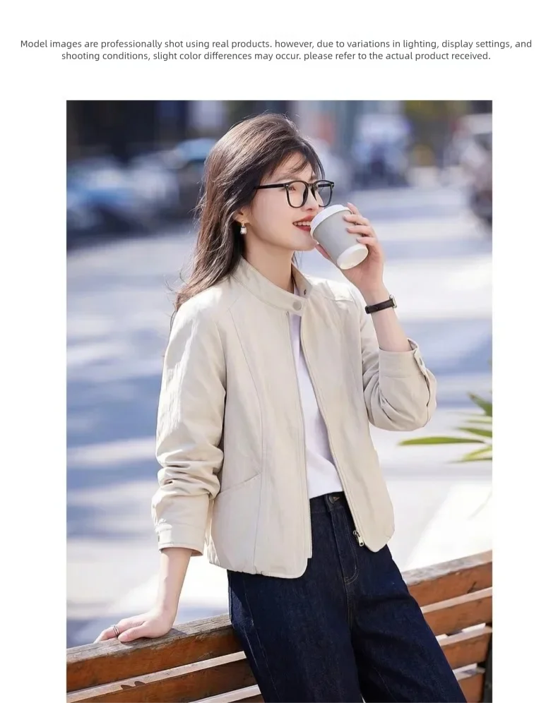 VIMLY Women's Leather Short Jacket 2026 Autumn Round Neck Fashion Coats Elegant Casual Loose-fit Female Windproof Outwears 31533