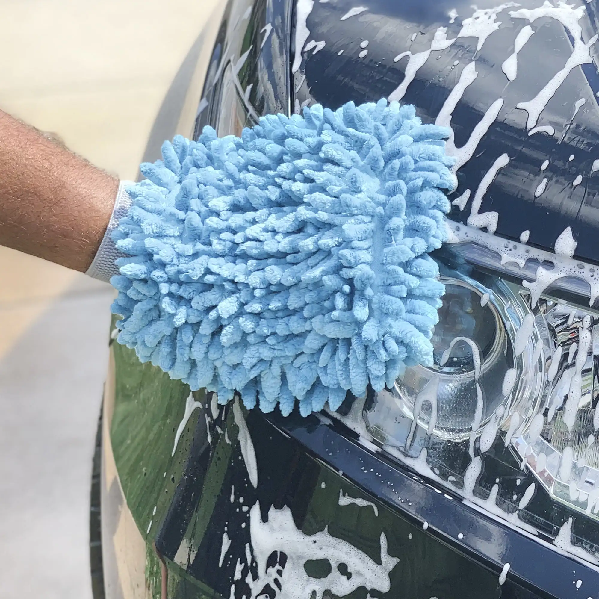 

(3 шт.) Синяя варежка из микрофибры для мойки автомобилей — супервпитывающая перчатка для безопасного чистки и судин, очистки без царапин.