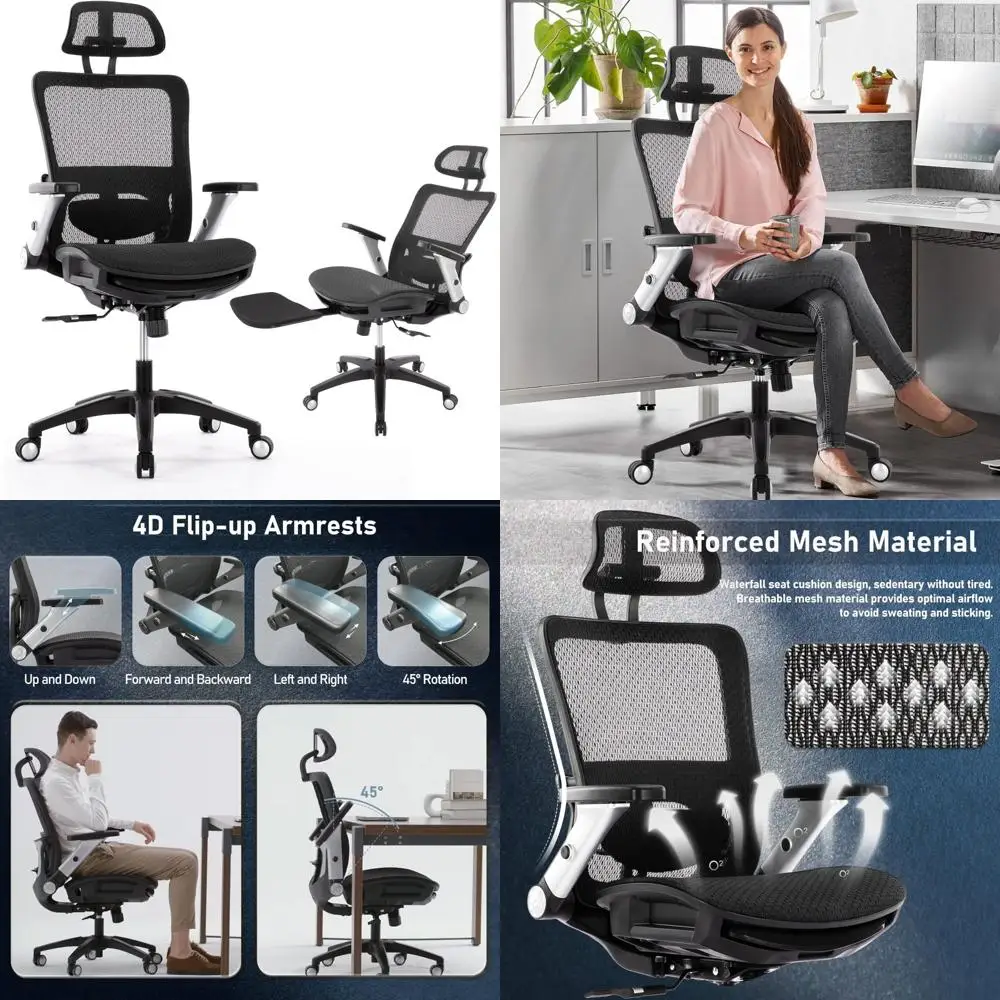 

Ergonomic Mesh Office Chair with Footrest, High-Back Computer Desk Chair, Headrest and 4D Adjustable Armrests
