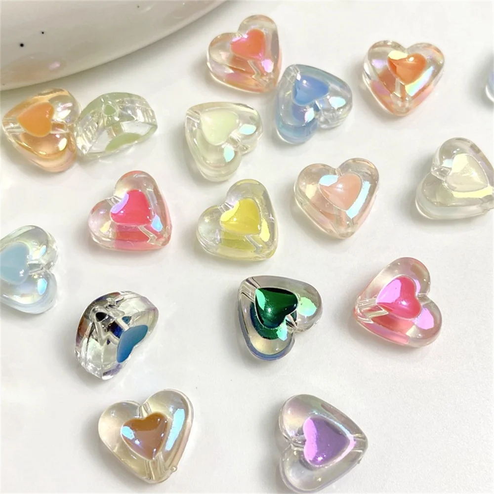 TX71 Transparent Heart Colorful Diy Girl Handmade Beaded Ins Love Pen Necklace Bracelet Jewelry Accessories Beads Gifts Girls