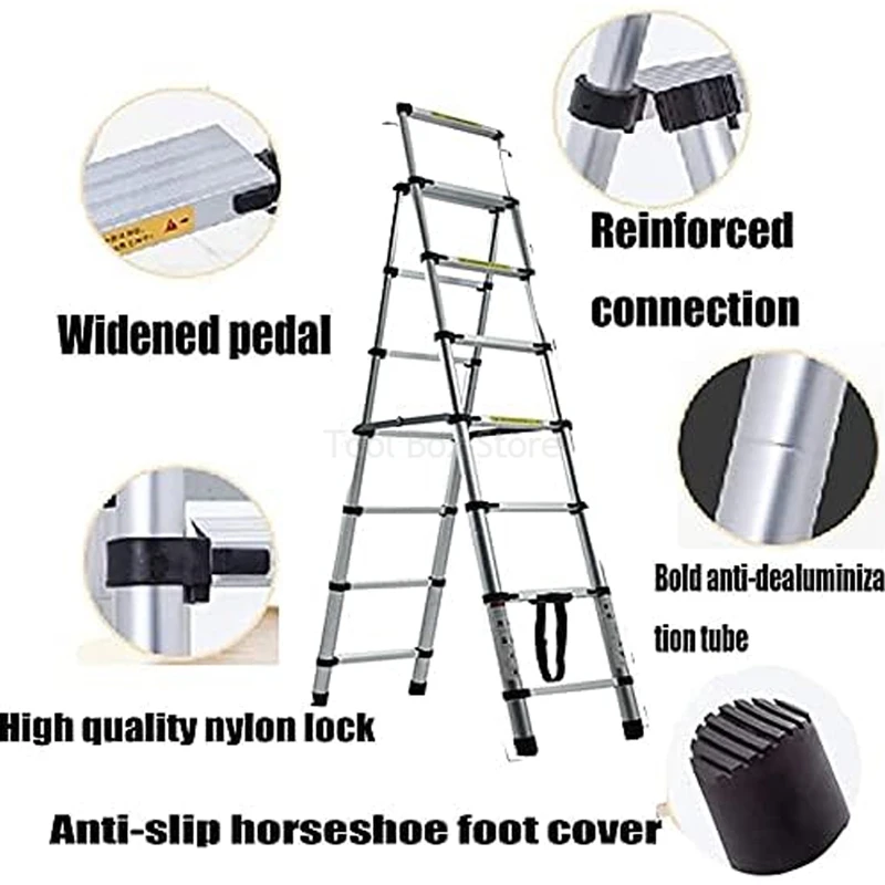 Household Ladder Folding Aluminum Ladders 4/5 Step Telescopic Thickened Indoor Ladder Stairs Lifting Herringbone Ladder