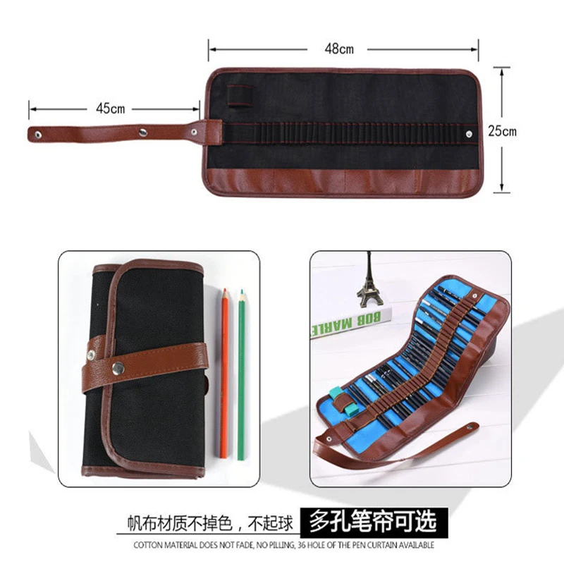 Ginflash 36 holes Portable Professional Sketch Pencil bag Pencil case Extender Eraser pencil case Cutter Drawing Set Bag