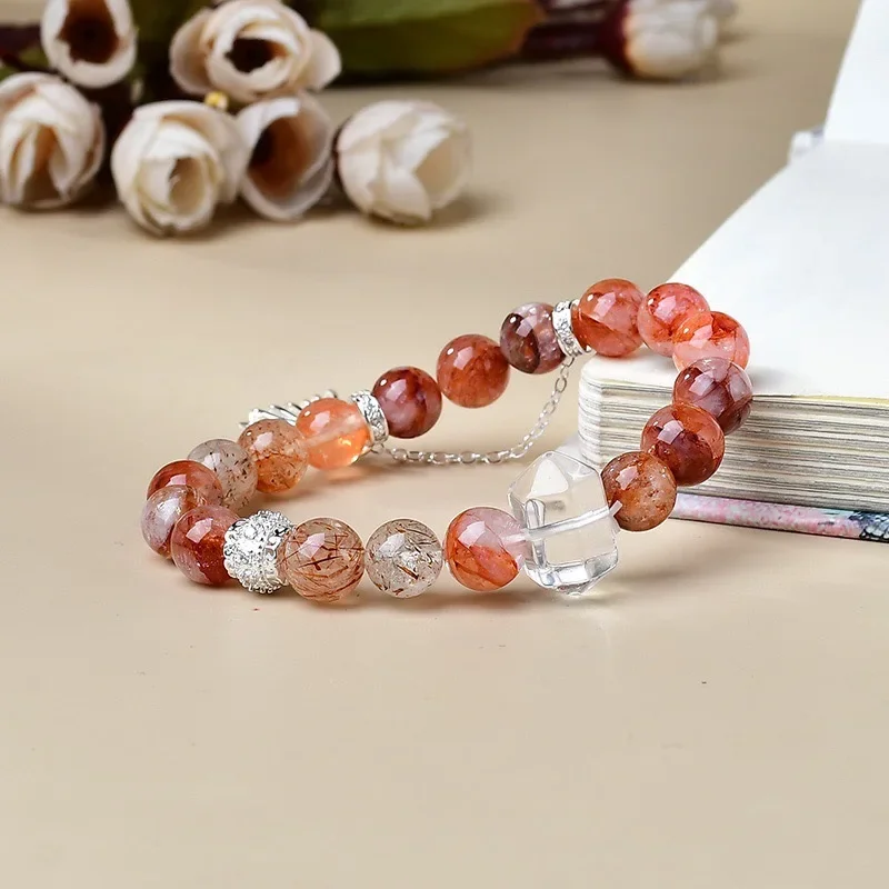 

Natural Red Glue Flower White Crystal Bracelet Women's Fashion Light Luxury Lucky Bracelet, Jewelry, Original and Simple Design