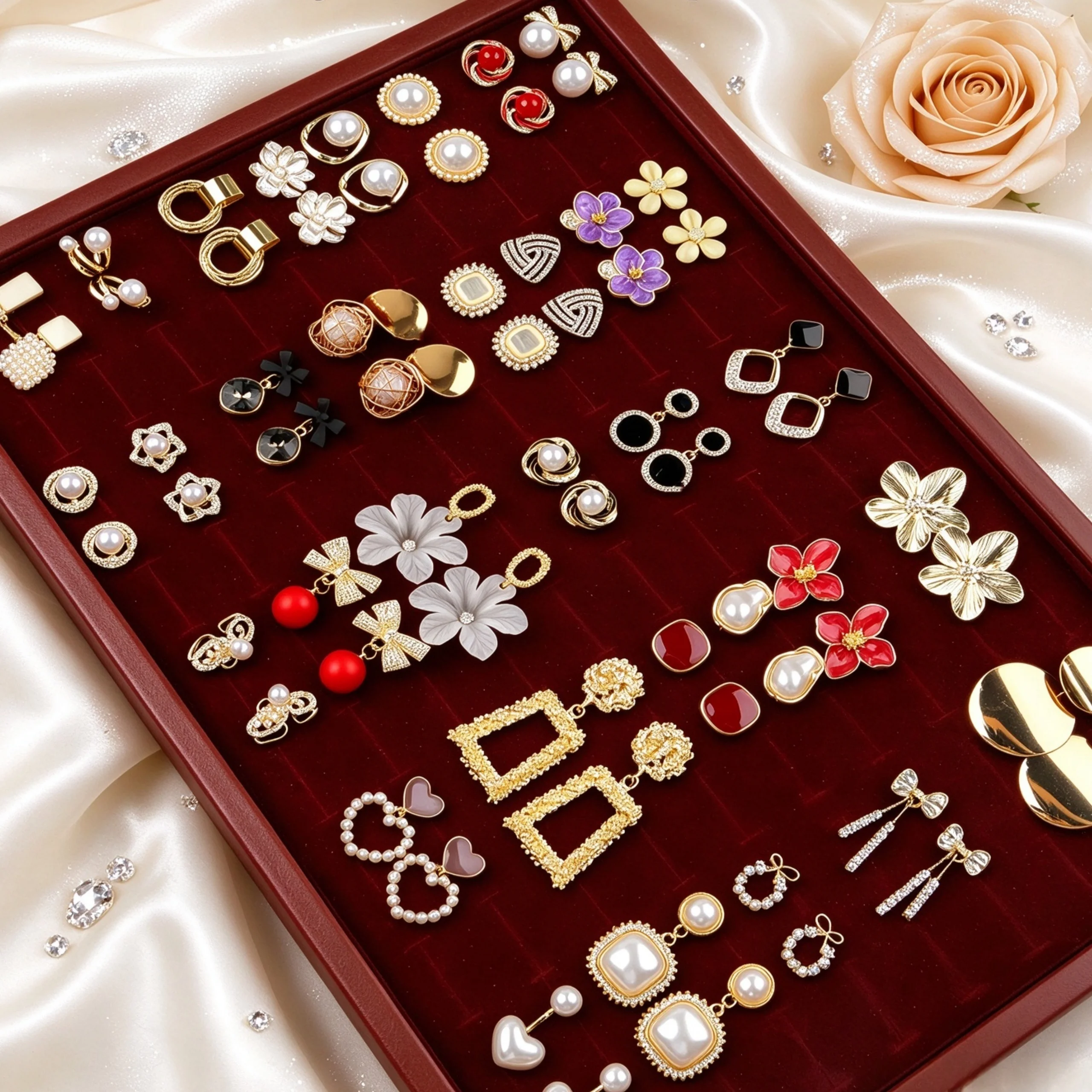 10/20Pairs/Lot Vintage Elegant Simple Fashion Women's Earring Set Drop Oil Flower Imitation Pearl Designs Jewelry for Party Gift