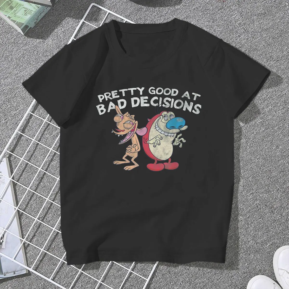 Pretty Good At Bad Decisions Game Ren And Stimpy Women T Shirt Fibre Alternative Crewneck Polyester TShirt