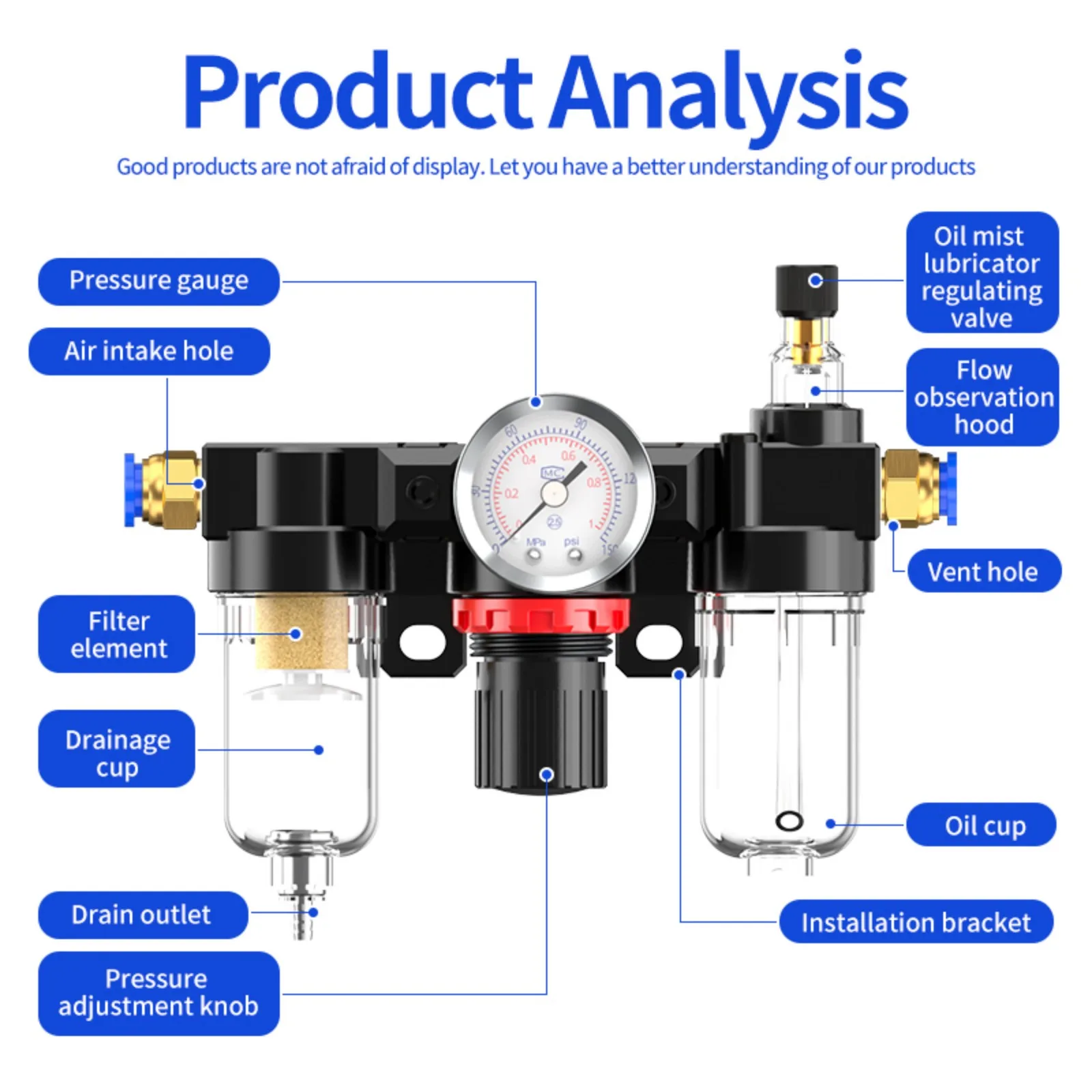 يستخدم فلتر الهواء AFC2000 AF2000+AR200+AL2000 G1/4 لضاغط الهواء وفاصل الزيت والماء لتقليل منظم صمام الضغط #2