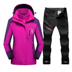 Winter 3 In 1 Ski Suit Women Waterproof Windproof Skiing Snowboarding Jacket Pants Set Female Warm Snow Costumes Outdoor Wear