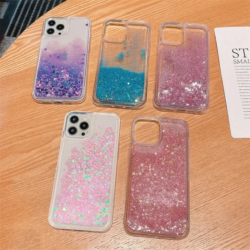 Shiny Sparkles Quicksand Soft Case for iPhone 14 16 15 Pro Max Plus Fashion Heart Sequins Phone Cover Shell Women Fundas Housing