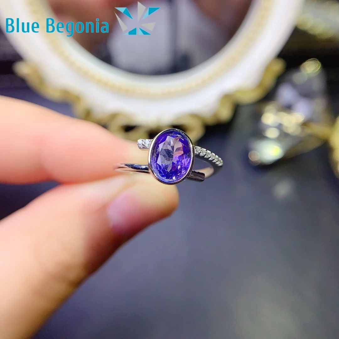 Tanzanite Ring S925 Sterling Silver Fine Jewelry for Women Anniversary Gift 6*8mm Gemstone