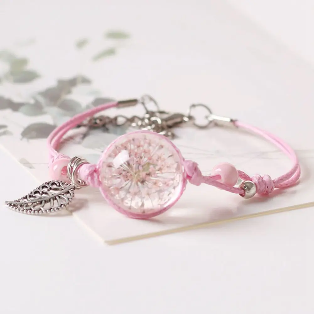 Korean Style Bracelets Grass Ball Weave Herbarium Braided Rope Bracelets Gypsophil Female Hand Chain Dried Flower Bracelet