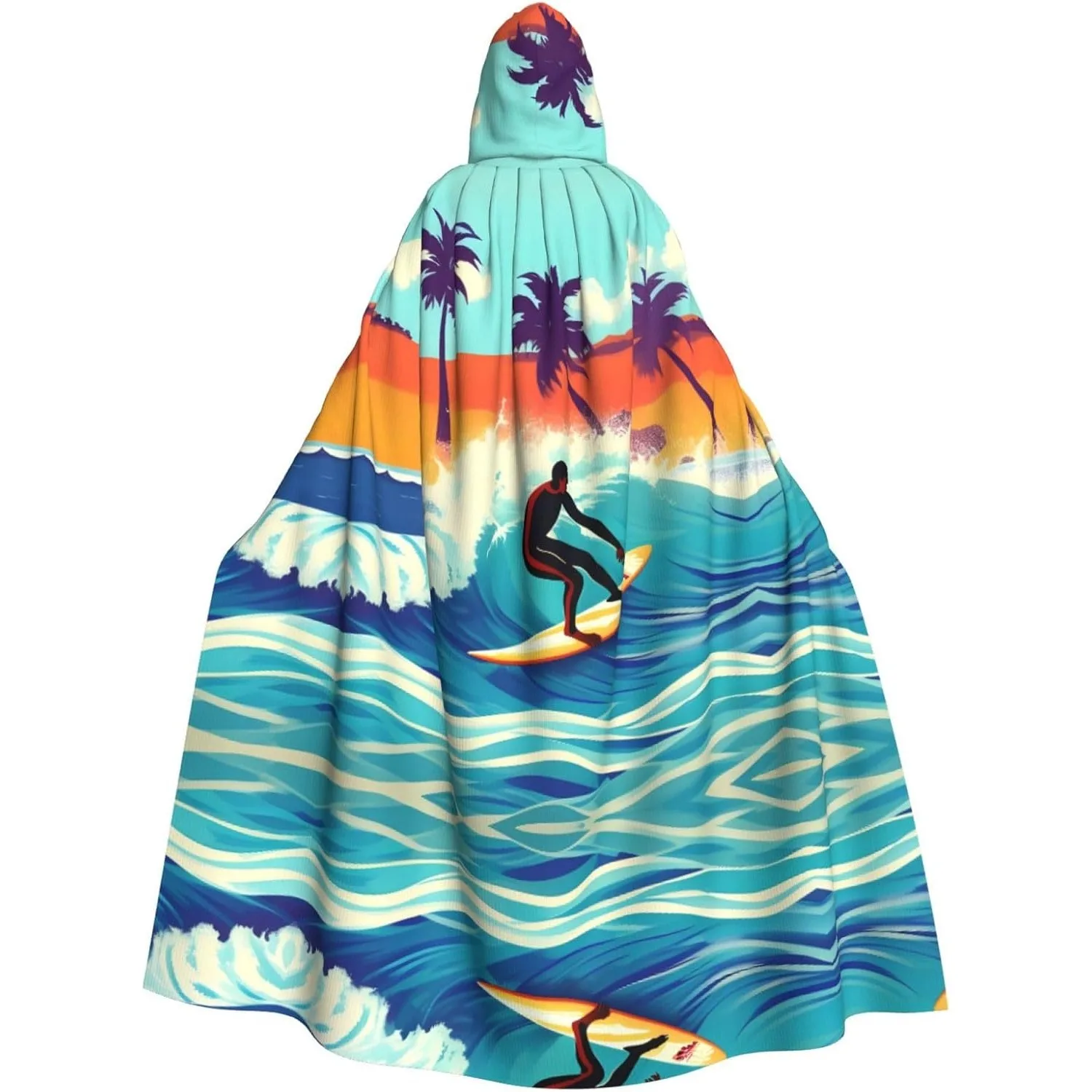 Hawaiian Surfer on Wavy print Adult Hooded Cape Carnival Festival Cape Cosplay Robe Costume party Gothic Carnival