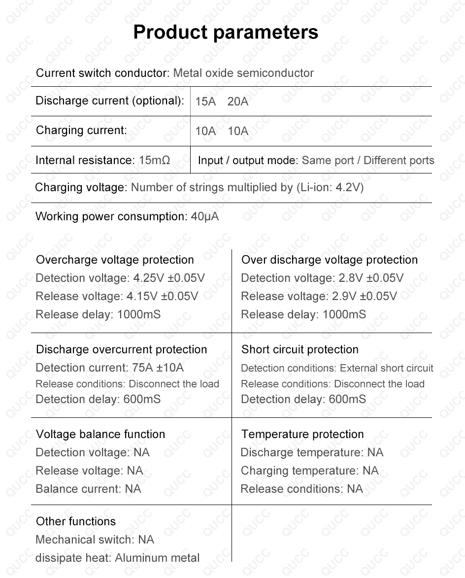 Qucc-Batterie articulation ion BMS, 10S, 13S, 14S, 15A, 20A, Bms, 48V, 36V, 18650, Jouet électrique, Scooter électrique, Imagomoteur électrique