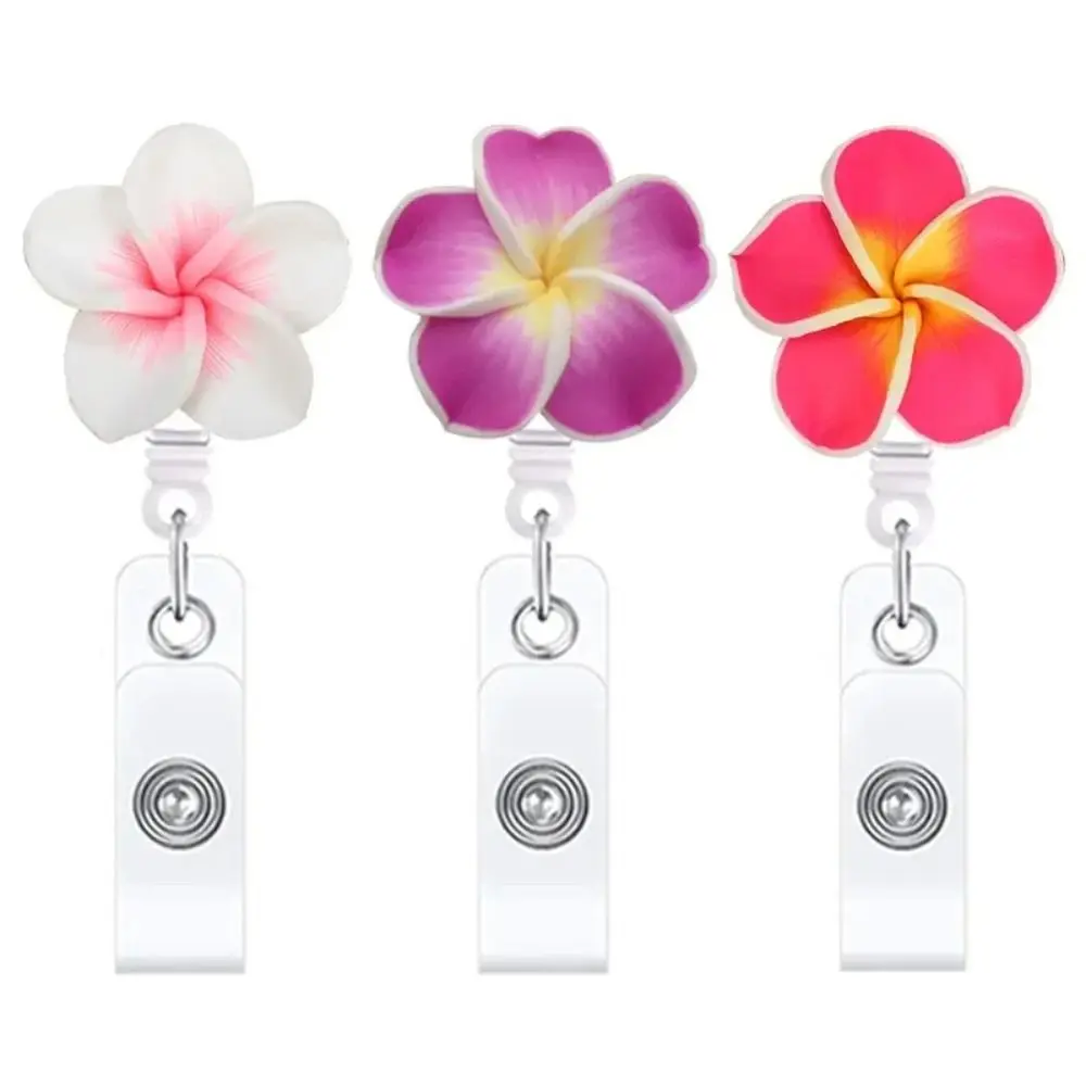 

New Polymer Clay Badge Reel Card Holder Flower Shape Retractable ID Card Badge Clip Badge Holder Clips Office Employee