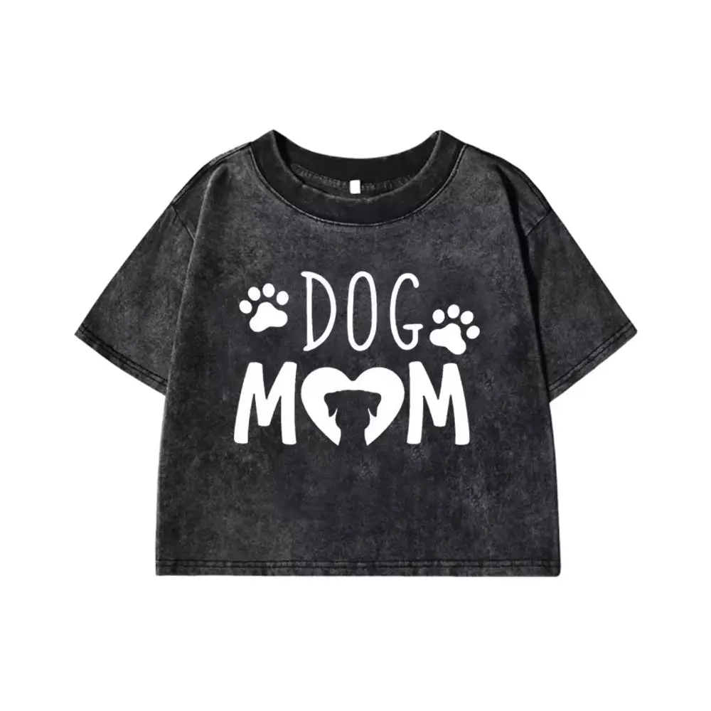 Women T Shirt Dog Mom PAW Print Tshirt Women Short Sleeve O Neck Washed T-shirt Ladies Causal Tee Shirt Clothes Tops