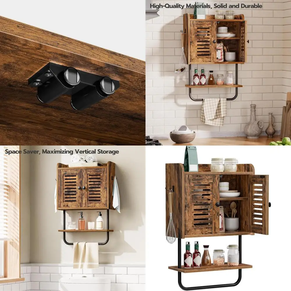 

Medicine Cabinet, Double Doors Bathroom Wall Cabinet with Towel Bar, Adjustable Shelf, 2 Hooks, Over The Toilet Storage Cabinet,