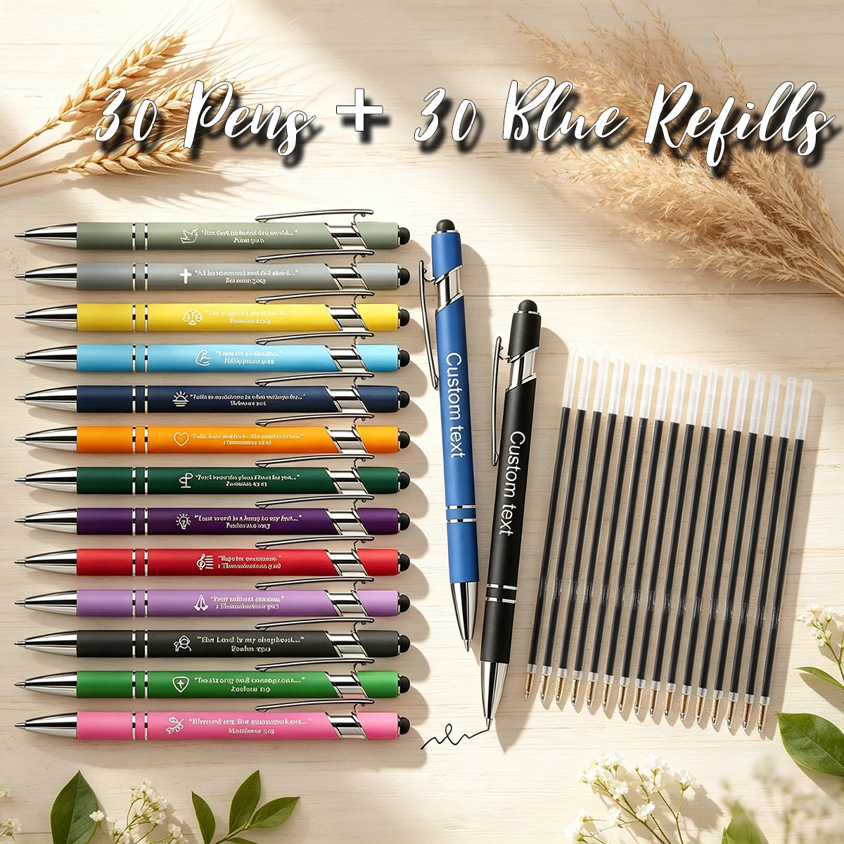 60/80pcs Personalized Engraved Ballpoint Pens with Blue Ink Cartridges Assorted Colors Smooth Touchscreen Compatible Ideal for S