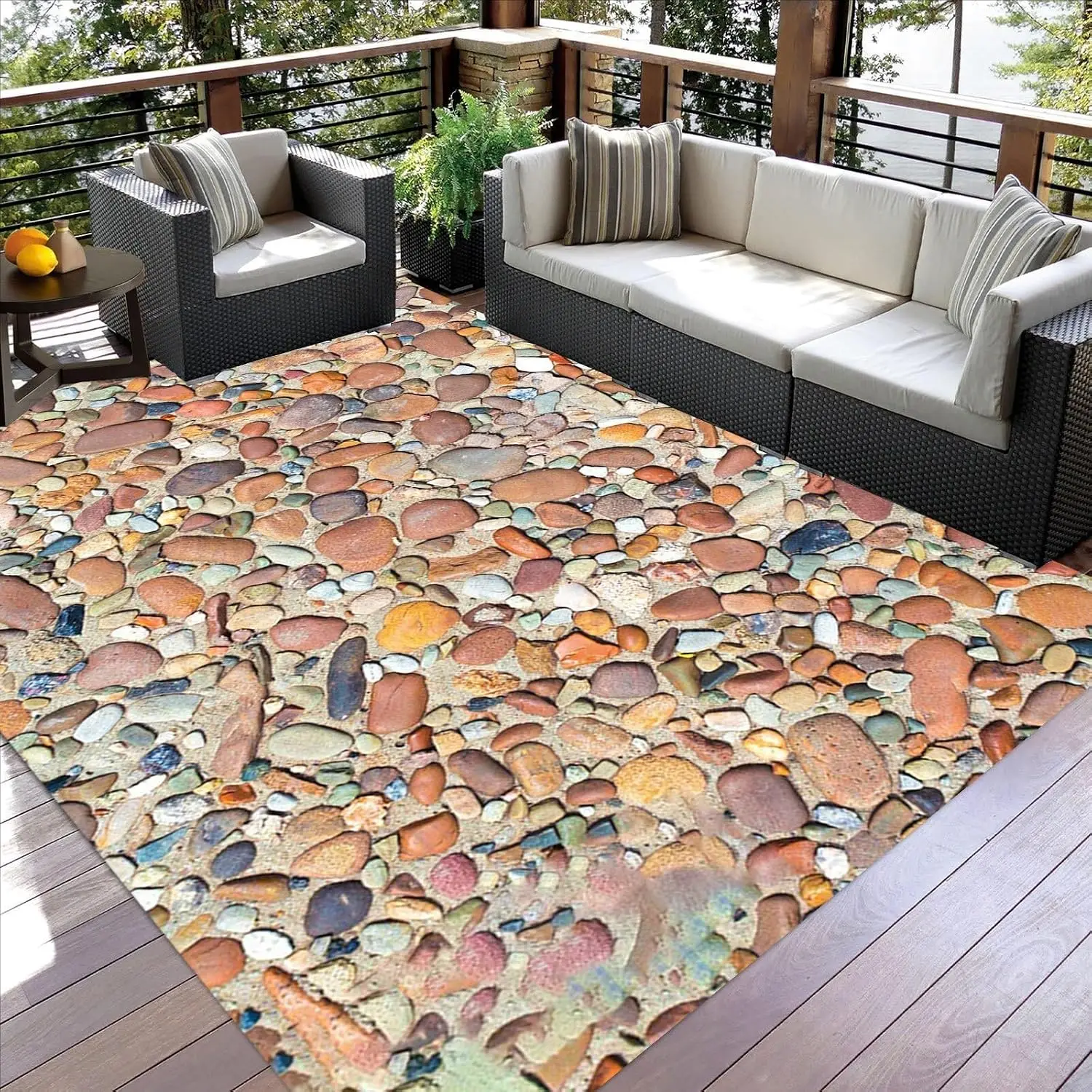 Seaside Bright Colorful Pebbles Modern Outdoor Area Rug for Patio Deck Backyard Waterproof Non Slip Thin Machine Washable Floorc