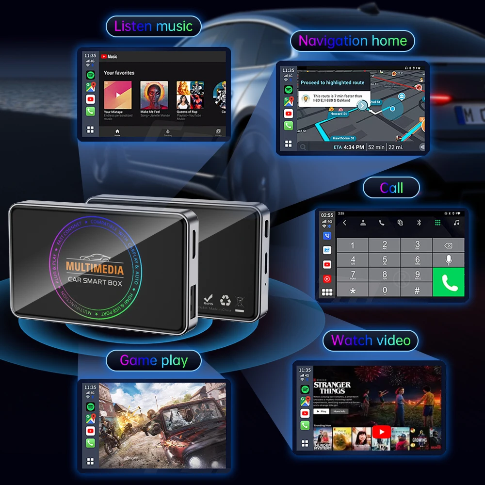 OEM ODM Лучший Android Car Play AI Box Беспроводной адаптер Carplay Dongle Устройство проводное к беспроводному Carplay