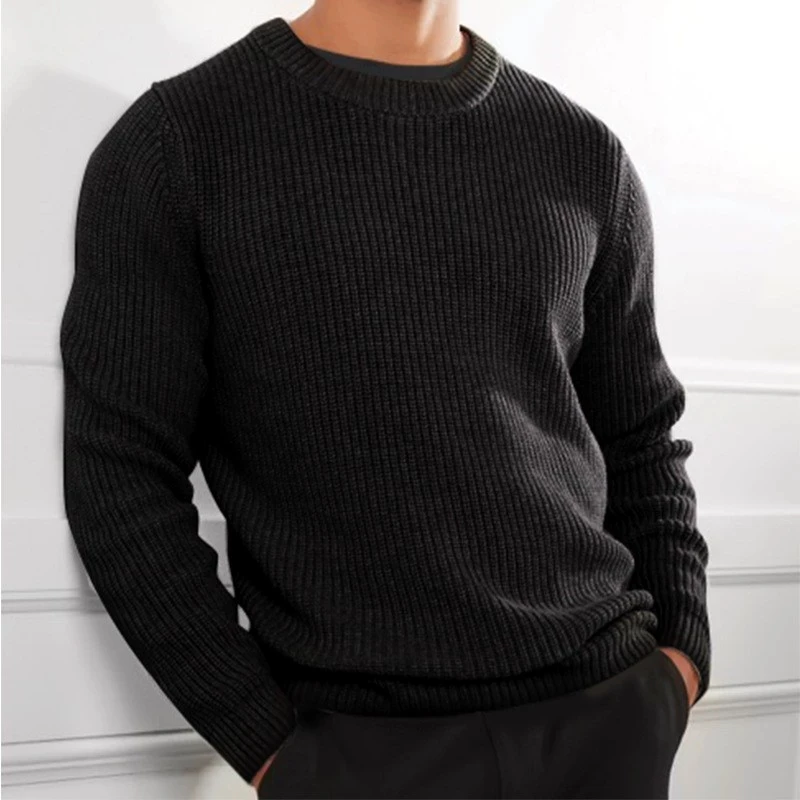 

New European and American casual men's solid color top, round neck sweater, knitted pullover, men's clothing
