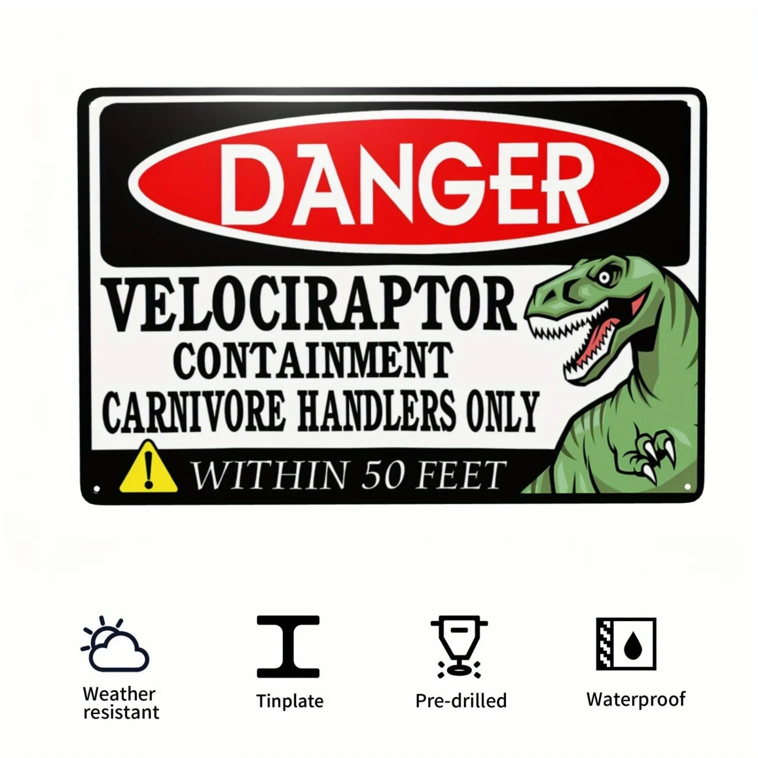 Letrero de Metal "perardo de choque eléctrico de alto voltaje, contención de Velociraptor de peligro", letrero