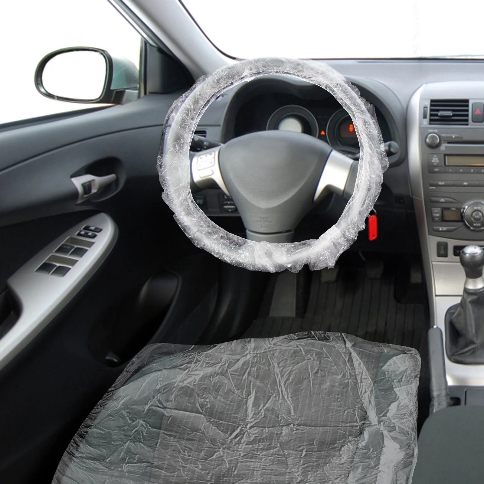 

10 Steering Wheel Covers 20 Car Seat Protectors Plastic Material Disposable Heavy Duty Truck Accessories Easy Installation Car