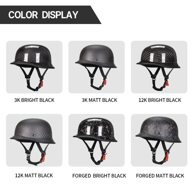 World War II German Matt Black Carbon Fiber Motorcycle Helmets Ultra Light Carbon Shell Safety Cap DOT Approved 1/2 Half Helmet