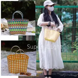 Plastic Hand Woven Bag New PP Straw Shopping Tote Basket Bags Hand Woven Carry Handbag Beach Bag Unisex