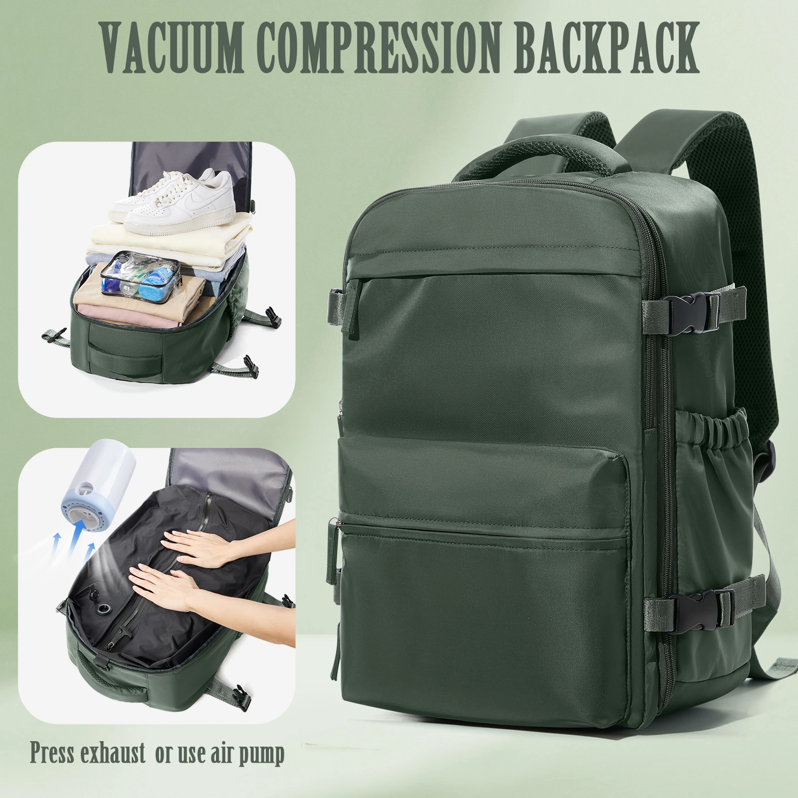 Travel Men 30L vacuum compression Backpack Business Large Capacity School Laptop Backpack Expand Hiking Outdoor Backpack Vacuum