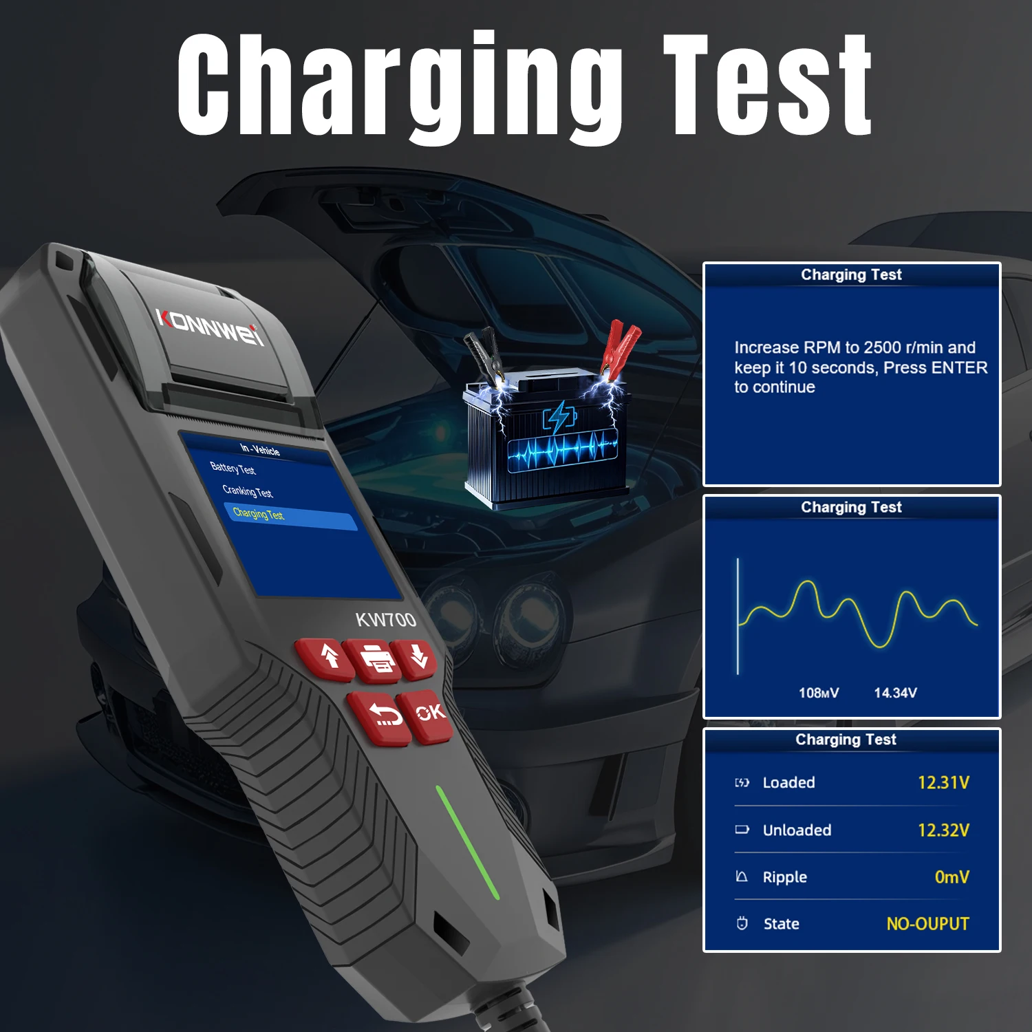 

KONNWEI KW700 12V 24V Car & Truck Battery Tester with Printbattery Tester with Printer To Check Voltage CCA Internal Resistance