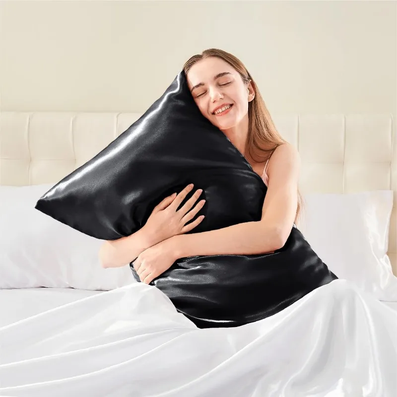 Black Pillow Cases Standard Size Set of 2 Pack, Super Soft Pillow Case with Envelope Closure (20x26 Inches)