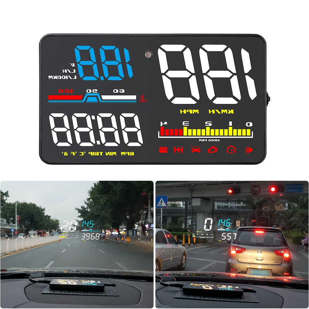 D5000 Car HUD Head up Display LCD Car Turbo Gauge Digital Odometer Universal Speed On-board Computer Accessory Electronic Auto